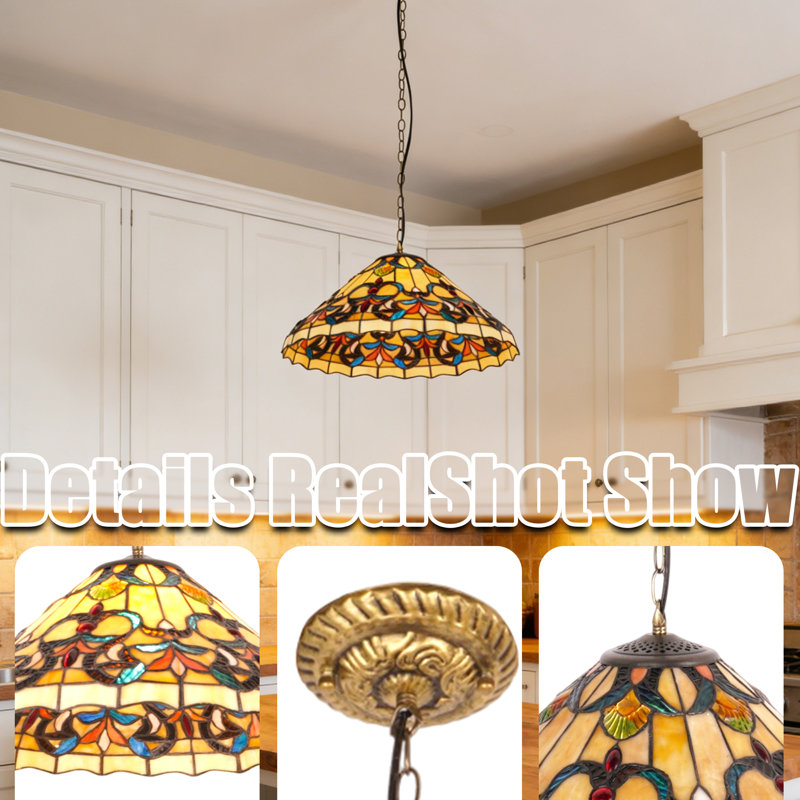 George Oliver 15.7-Inch Tiffany Style Stained Glass Pendant Light